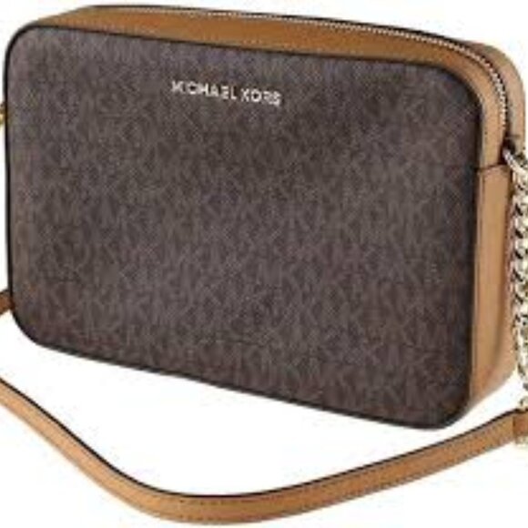 Michael Kors Jet Set Large Printed Logo Crossbody Bag Brown